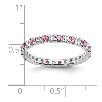 14k White Gold 1/2 Ct. Lab Grown Diamond VS/SI+ G+ and Lab Created Pink Sapphire Size 9 Eternity Band