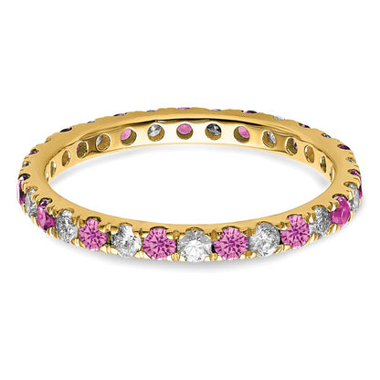 14k Yellow Gold 1/2 Ct. Lab Grown Diamond VS/SI+ G+ and Lab Created Pink Sapphire Eternity Band Ring