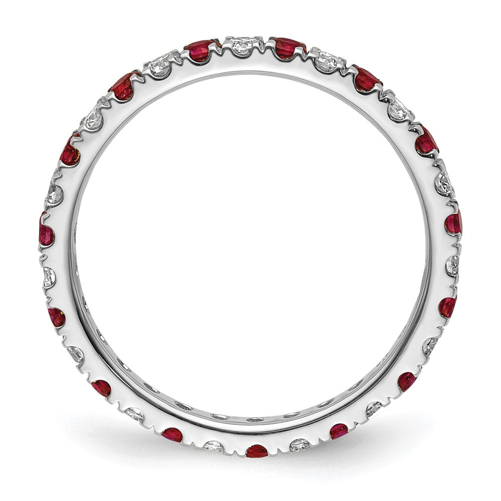 14k White Gold 1/2 Ct. Lab Grown Diamond VS/SI+ G+ and Lab Created Ruby Size 6.5 Eternity Band