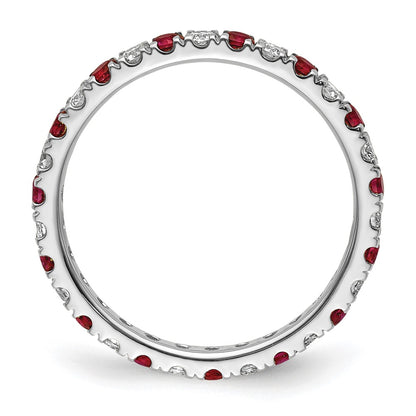 14k White Gold 1/2 Ct. Lab Grown Diamond VS/SI+ G+ and Lab Created Ruby Size 6.5 Eternity Band