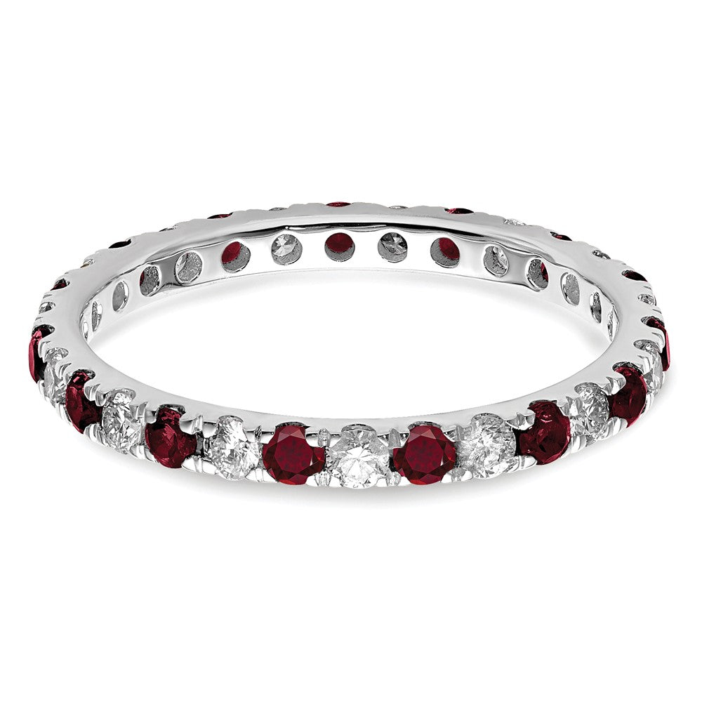 14k White Gold 1/2 Ct. Lab Grown Diamond VS/SI+ G+ and Lab Created Ruby Size 6.5 Eternity Band
