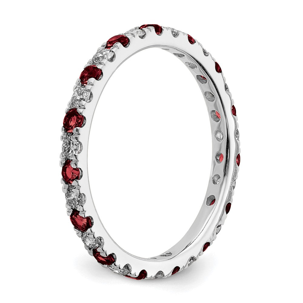 14k White Gold 1/2 Ct. Lab Grown Diamond VS/SI+ G+ and Lab Created Ruby Size 6.5 Eternity Band