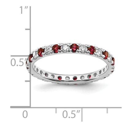 14k White Gold 1/2 Ct. Lab Grown Diamond VS/SI+ G+ and Lab Created Ruby Size 6.5 Eternity Band