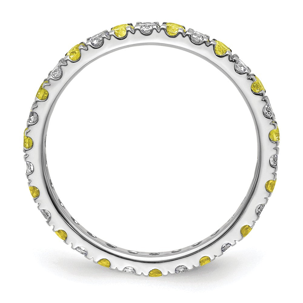 14k White Gold 3/8 Ct. Lab Grown Diamond VS/SI+ G+ and Lab Created Yellow Sapphire Size 4.5 Eternity Band