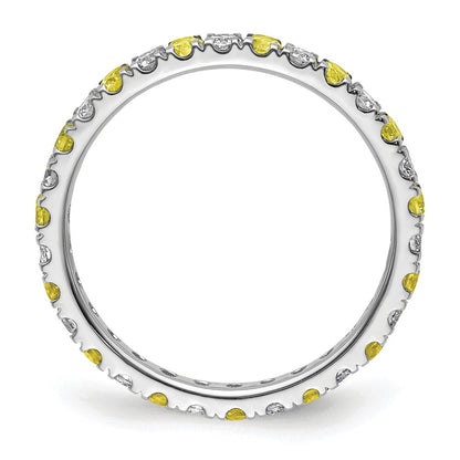 14k White Gold 3/8 Ct. Lab Grown Diamond VS/SI+ G+ and Lab Created Yellow Sapphire Size 4.5 Eternity Band