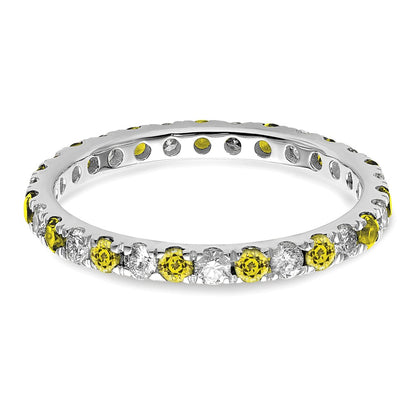 14k White Gold 3/8 Ct. Lab Grown Diamond VS/SI+ G+ and Lab Created Yellow Sapphire Size 4.5 Eternity Band