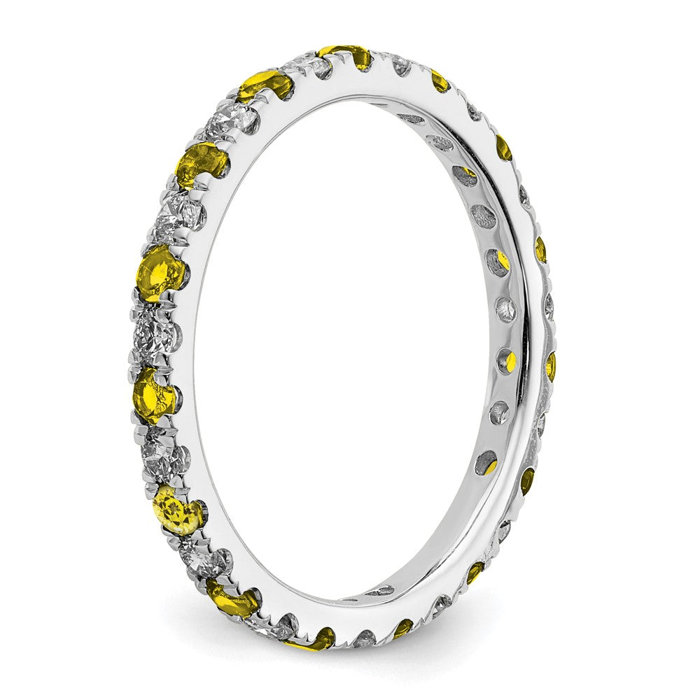 14k White Gold 3/8 Ct. Lab Grown Diamond VS/SI+ G+ and Lab Created Yellow Sapphire Size 4.5 Eternity Band
