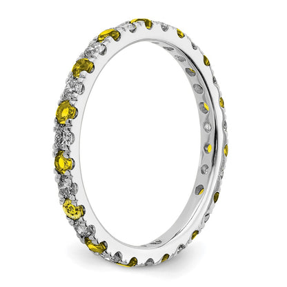 14k White Gold 3/8 Ct. Lab Grown Diamond VS/SI+ G+ and Lab Created Yellow Sapphire Size 4.5 Eternity Band