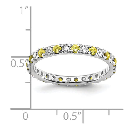 14k White Gold 3/8 Ct. Lab Grown Diamond VS/SI+ G+ and Lab Created Yellow Sapphire Size 4.5 Eternity Band