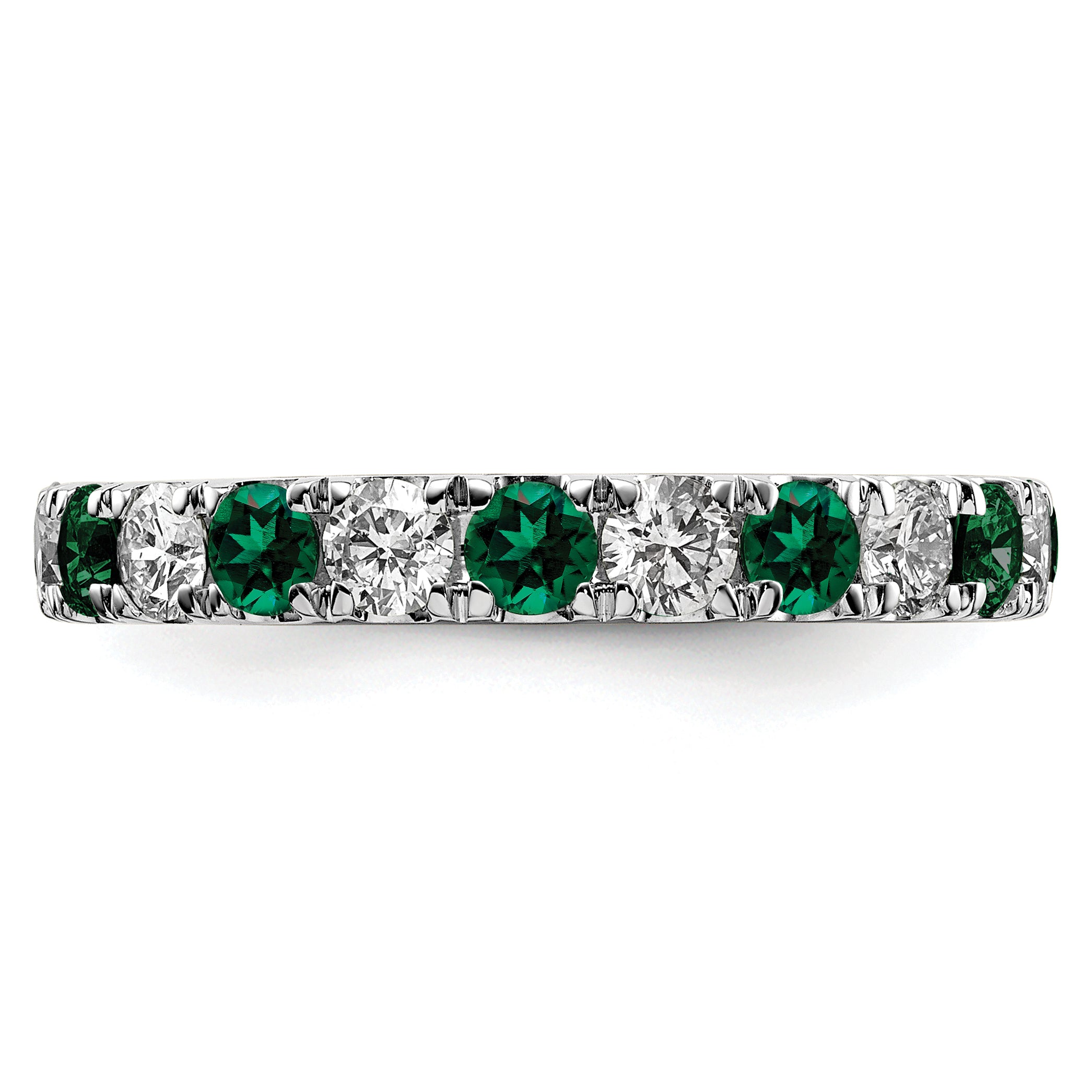 14k White Gold 3/4 Ct. Lab Grown Diamond VS/SI+ G+ and Lab Created Emerald Eternity Band Ring