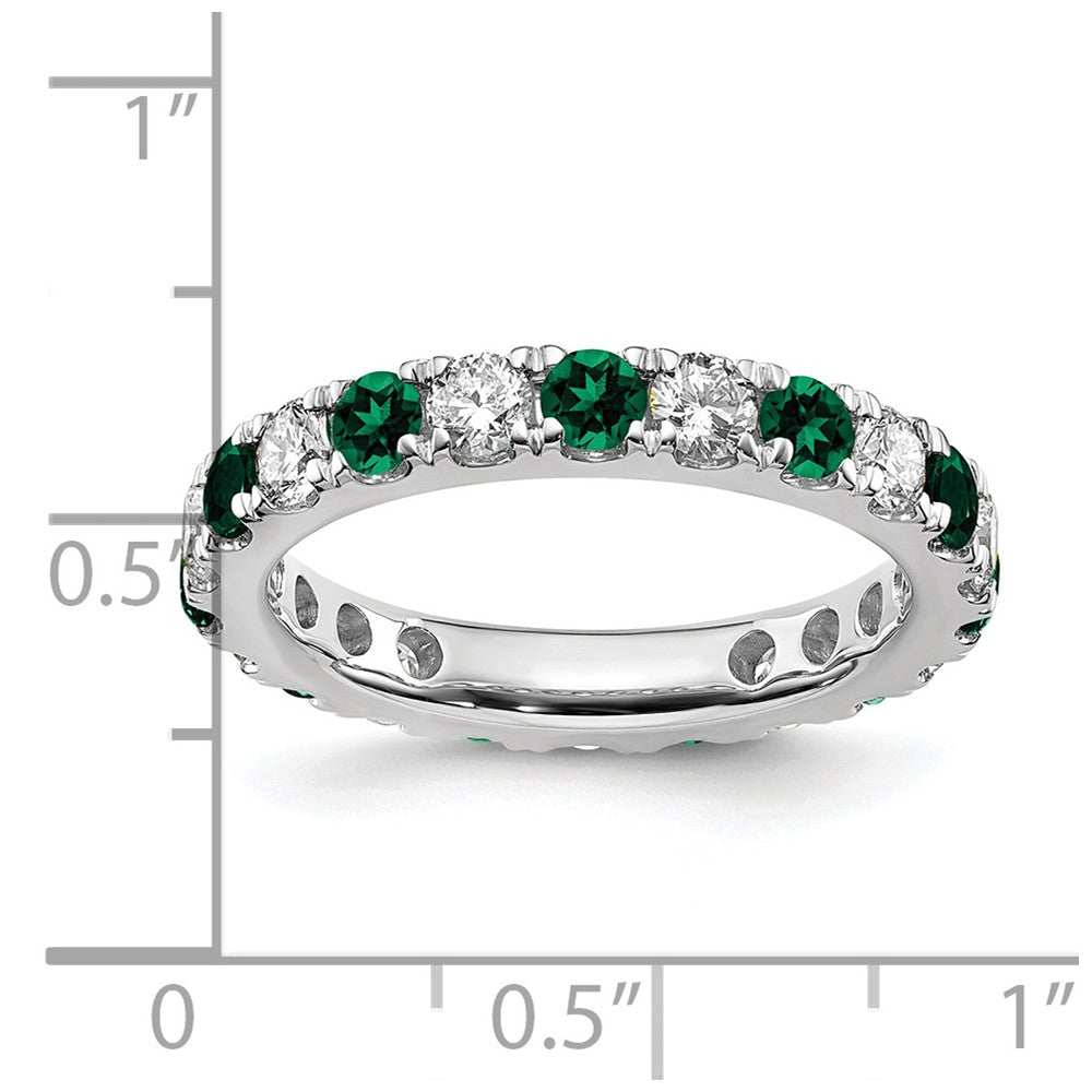 14k White Gold 1 Ct. Lab Grown Diamond VS/SI+ G+ and Lab Created Emerald Eternity Band Ring