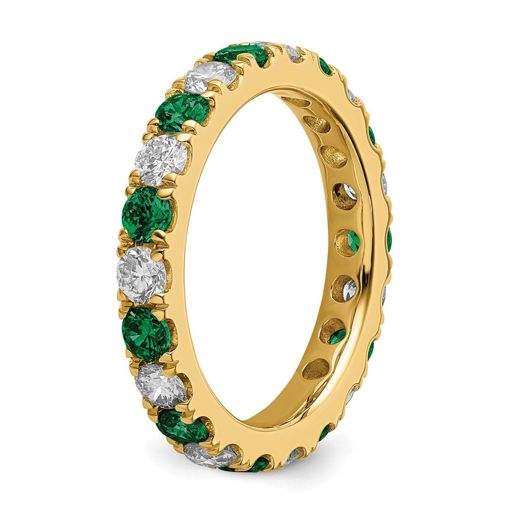 14k Yellow Gold 1 Ct. Lab Grown Diamond VS/SI+ G+ and Lab Created Emerald Eternity Band Ring