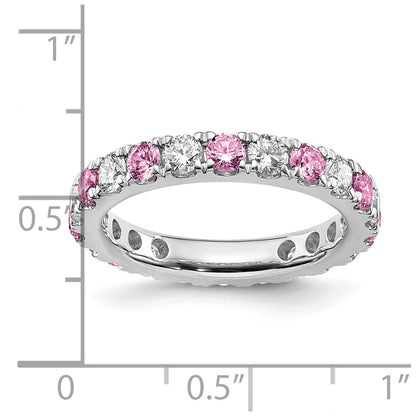 14k White Gold 1 1/5 Ct. Lab Grown Diamond VS/SI+ G+ and Lab Created Pink Sapphire Eternity Band Ring