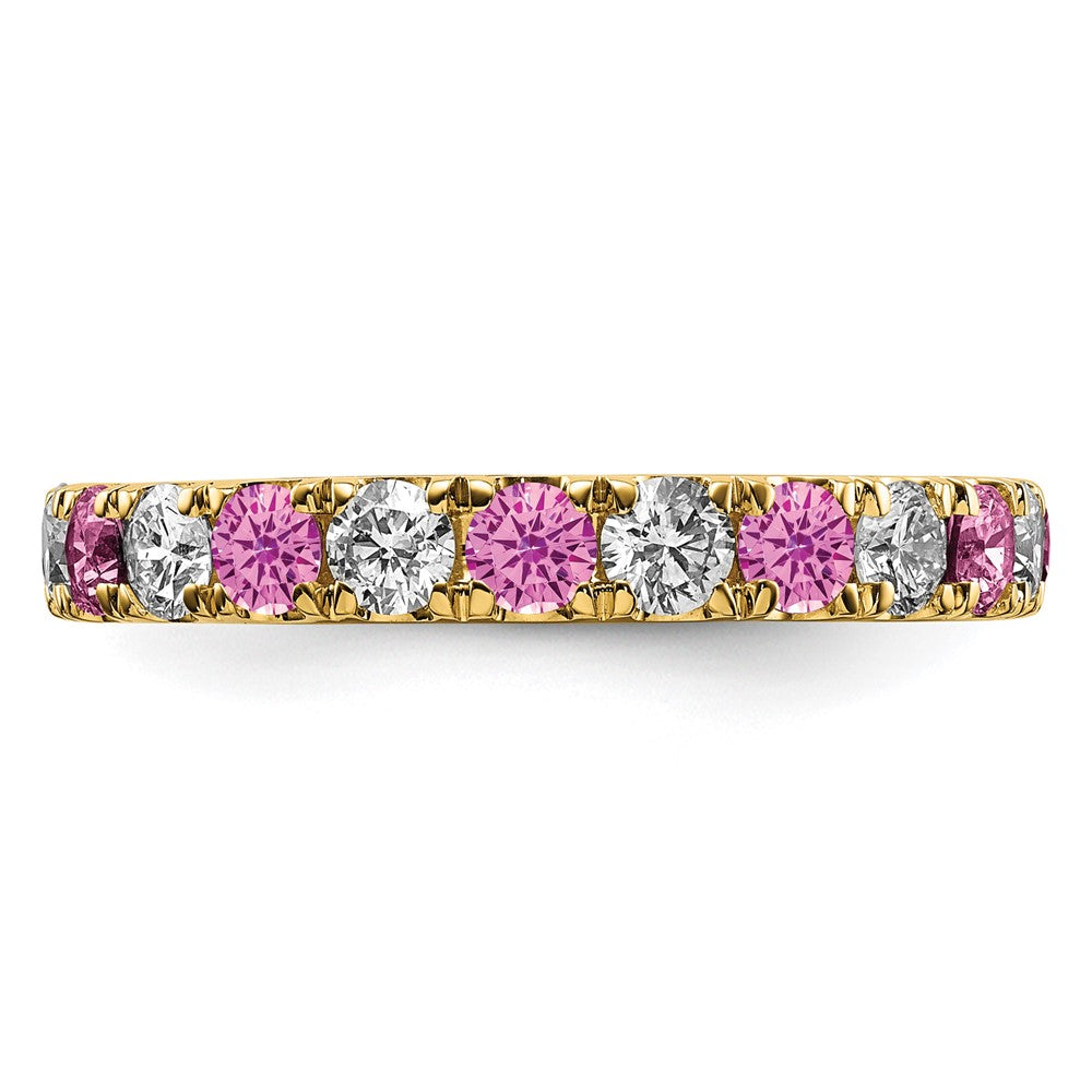 14k Yellow Gold 1 1/5 Ct. Lab Grown Diamond VS/SI+ G+ and Lab Created Pink Sapphire Size 8.5 Eternity Band