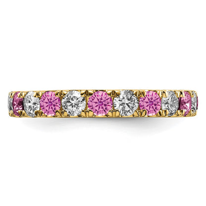 14k Yellow Gold 1 1/5 Ct. Lab Grown Diamond VS/SI+ G+ and Lab Created Pink Sapphire Size 8.5 Eternity Band