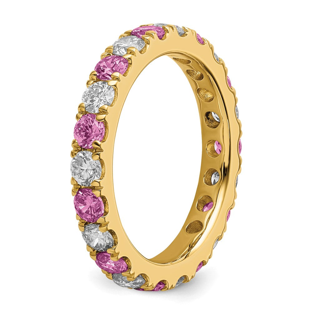 14k Yellow Gold 1 1/5 Ct. Lab Grown Diamond VS/SI+ G+ and Lab Created Pink Sapphire Size 8.5 Eternity Band