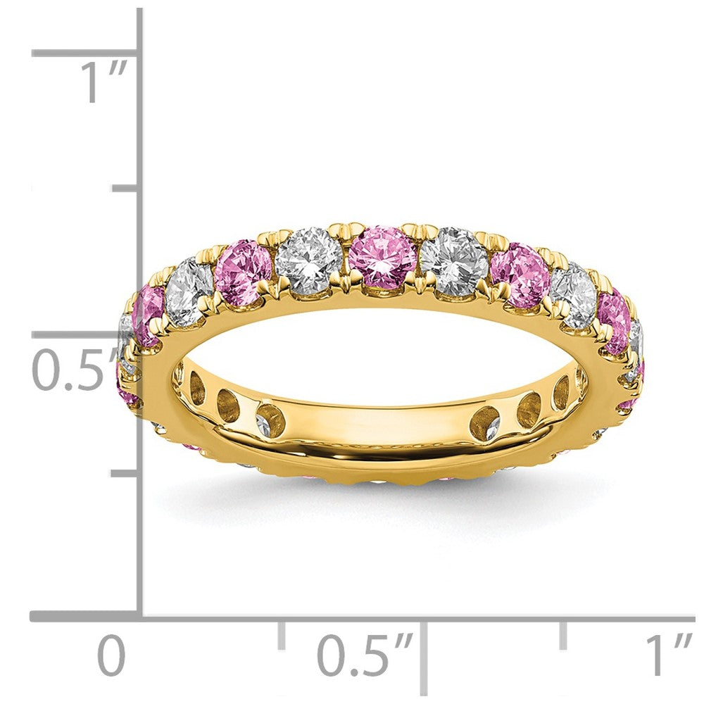 14k Yellow Gold 1 1/5 Ct. Lab Grown Diamond VS/SI+ G+ and Lab Created Pink Sapphire Size 8.5 Eternity Band