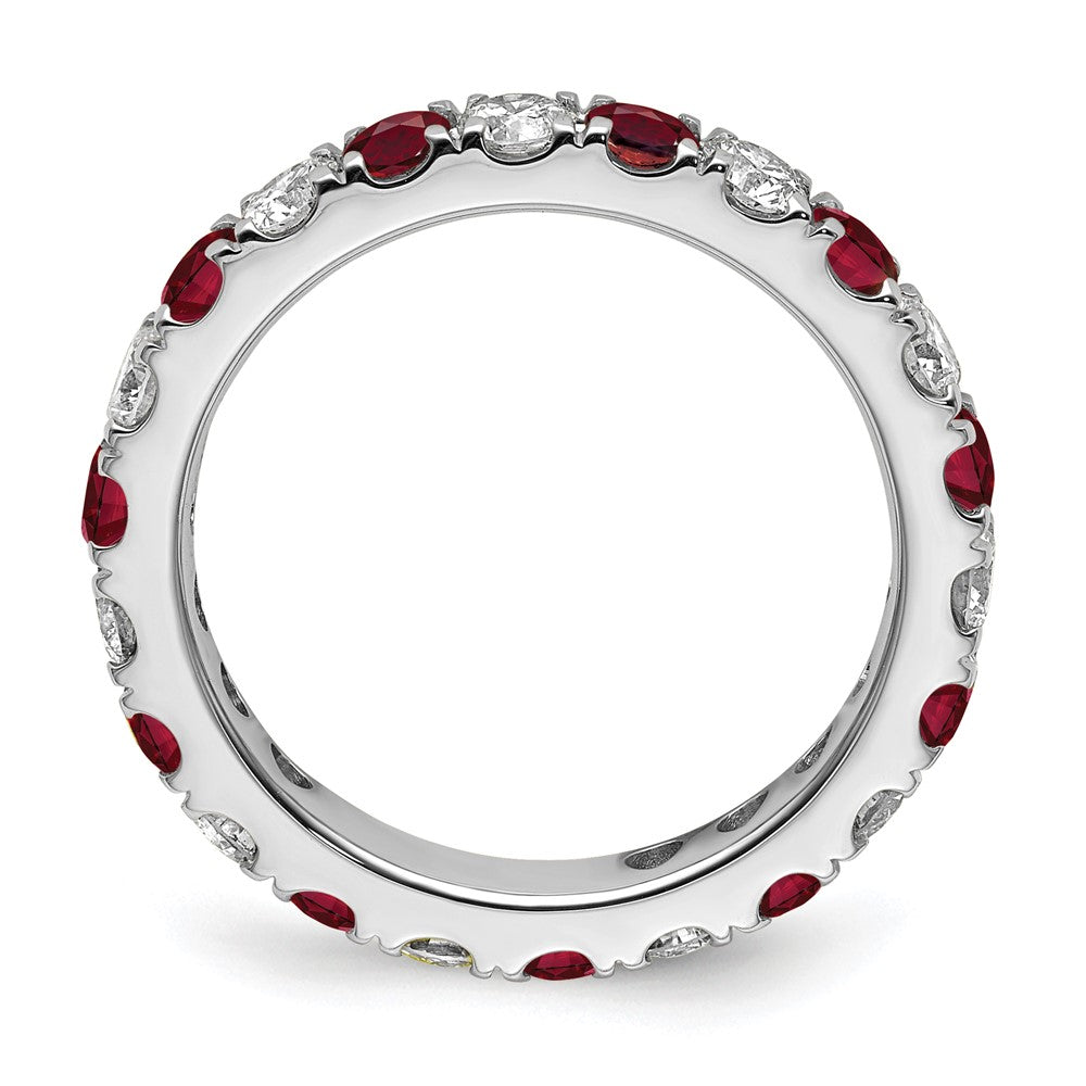 14k White Gold 1 1/5 Ct. Lab Grown Diamond VS/SI+ G+ and Lab Created Ruby Size 7 Eternity Band