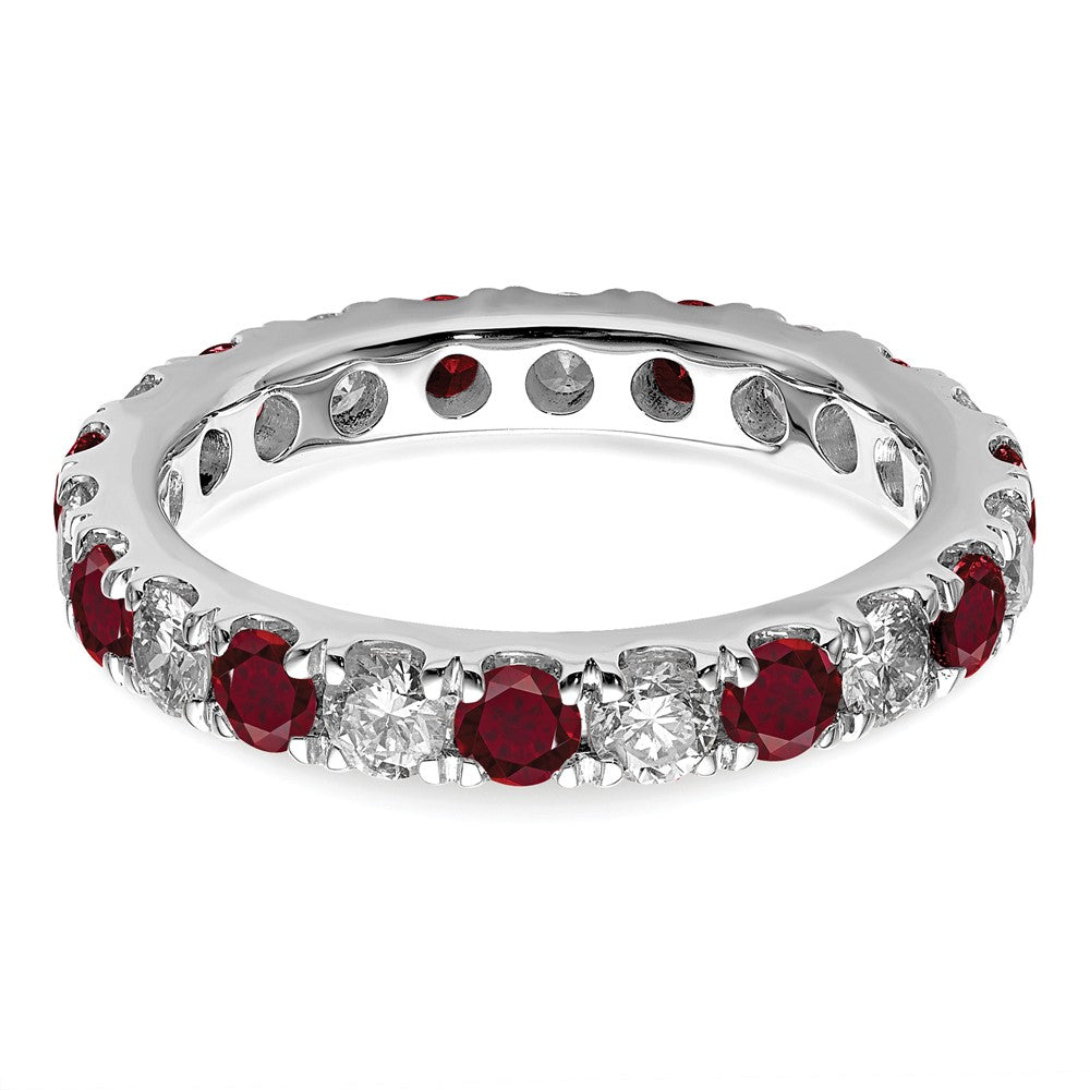14k White Gold 1 1/5 Ct. Lab Grown Diamond VS/SI+ G+ and Lab Created Ruby Size 7 Eternity Band