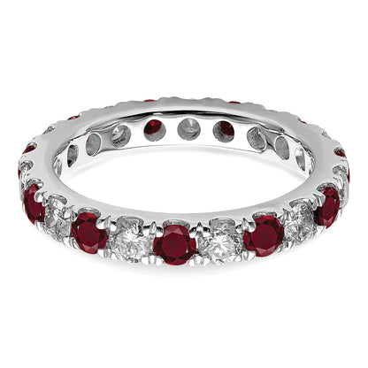14k White Gold 1 1/5 Ct. Lab Grown Diamond VS/SI+ G+ and Lab Created Ruby Size 7 Eternity Band