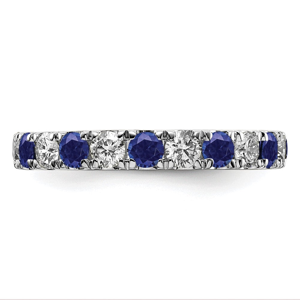 14k White Gold 1 1/5 Ct. Lab Grown Diamond VS/SI+ G+ and Lab Created Blue Sapphire Eternity Band Ring