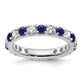 14k White Gold 1 Ct. Lab Grown Diamond VS/SI+ G+ and Lab Created Blue Sapphire Eternity Band Ring