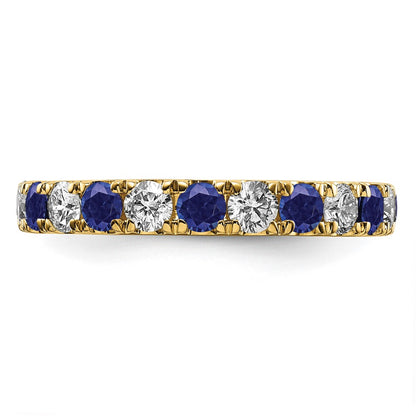 14k Yellow Gold 1 Ct. Lab Grown Diamond VS/SI+ G+ and Lab Created Blue Sapphire Eternity Band Ring
