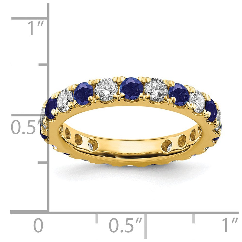 14k Yellow Gold 1 1/5 Ct. Lab Grown Diamond VS/SI+ G+ and Lab Created Blue Sapphire Eternity Band Ring