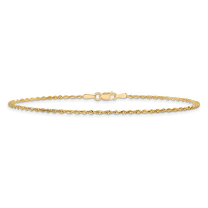 14K Yellow Gold 10 Inch 1.5mm Extra Light Diamond-Cut Rope With Lobster Clasp Anklet