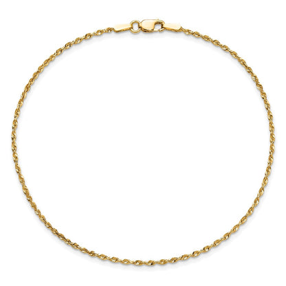 14K Yellow Gold 6 Inch 1.5mm Extra Light Diamond-Cut Rope With Lobster Clasp Chain Bracelet