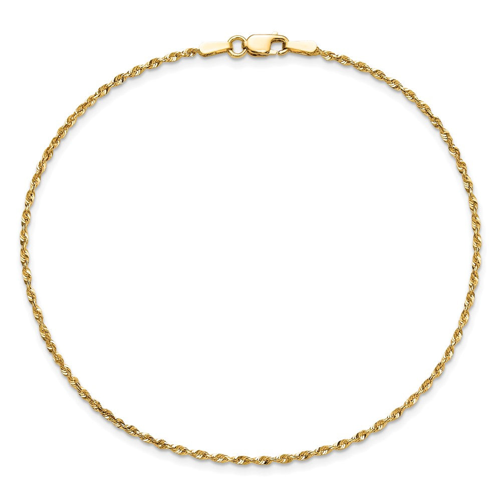 14K Yellow Gold 9 Inch 1.5mm Extra Light Diamond-Cut Rope With Lobster Clasp Anklet