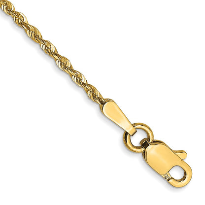 14k Yellow Gold 8 inch 1.5mm Extra Light Diamond-cut Rope with Lobster Clasp Chain Bracelet