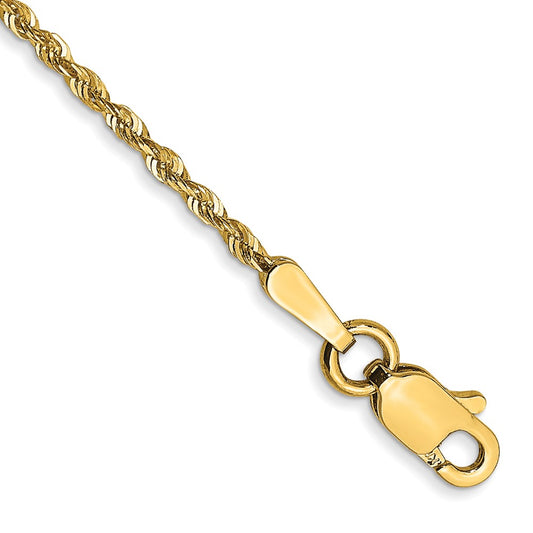14k Yellow Gold 7 inch 1.5mm Extra Light Diamond-cut Rope with Lobster Clasp Chain Bracelet