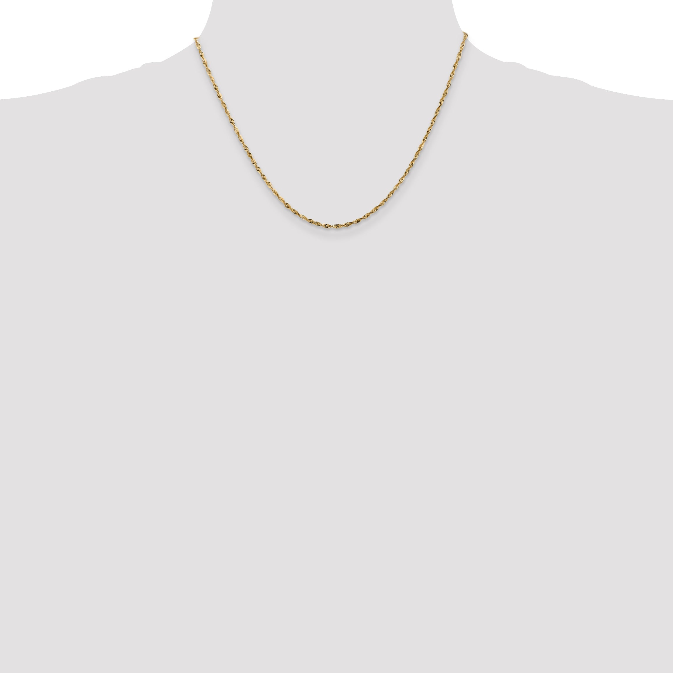 14K Yellow Gold 18 Inch 1.8mm Extra Light Diamond-Cut Rope With Lobster Clasp Chain Necklace