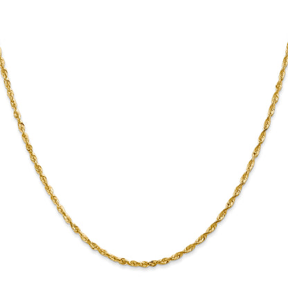 14K Yellow Gold 16 Inch 2mm Extra Light Diamond-Cut Rope With Lobster Clasp Chain Necklace