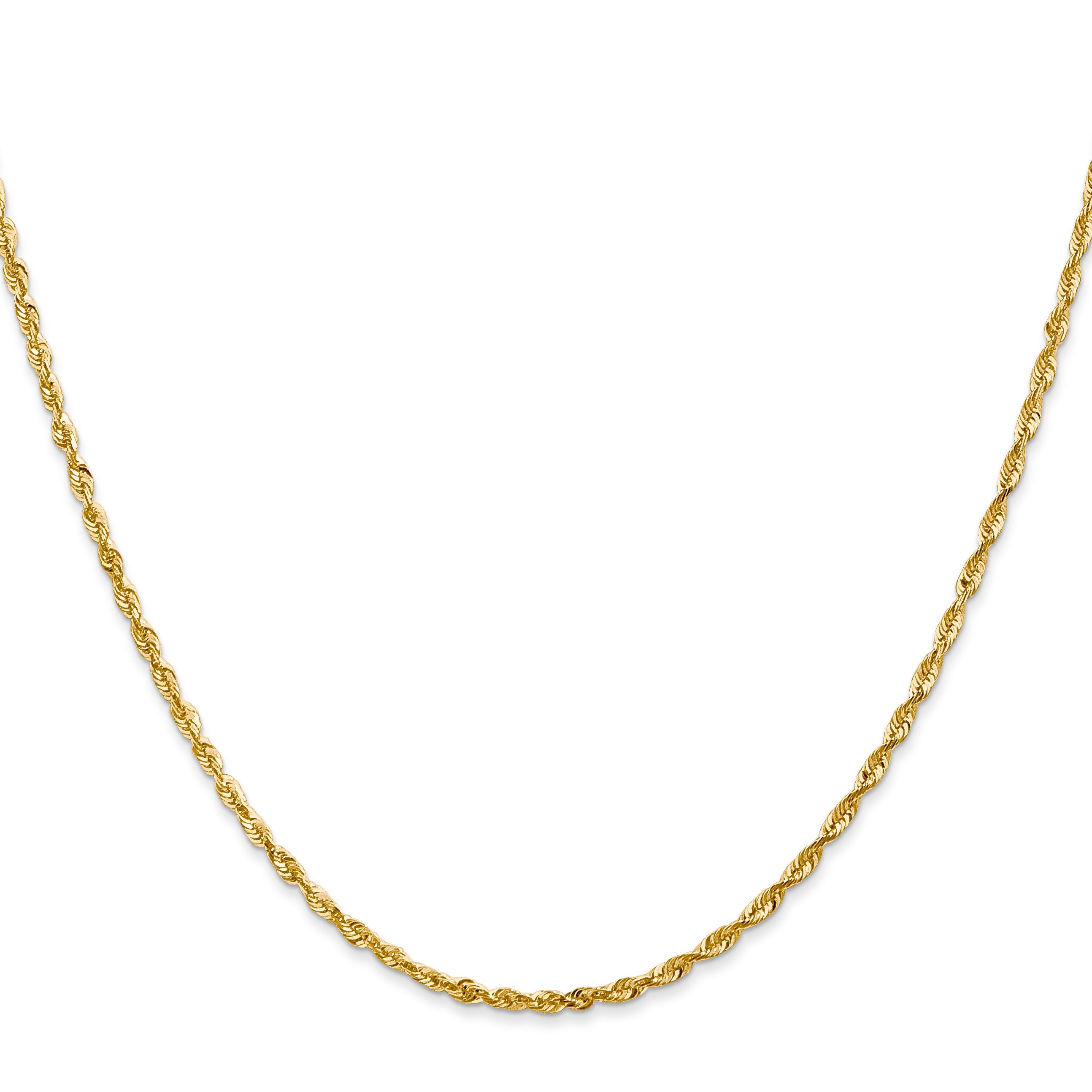 14K Yellow Gold 18 Inch 2mm Extra Light Diamond-Cut Rope With Lobster Clasp Chain Necklace