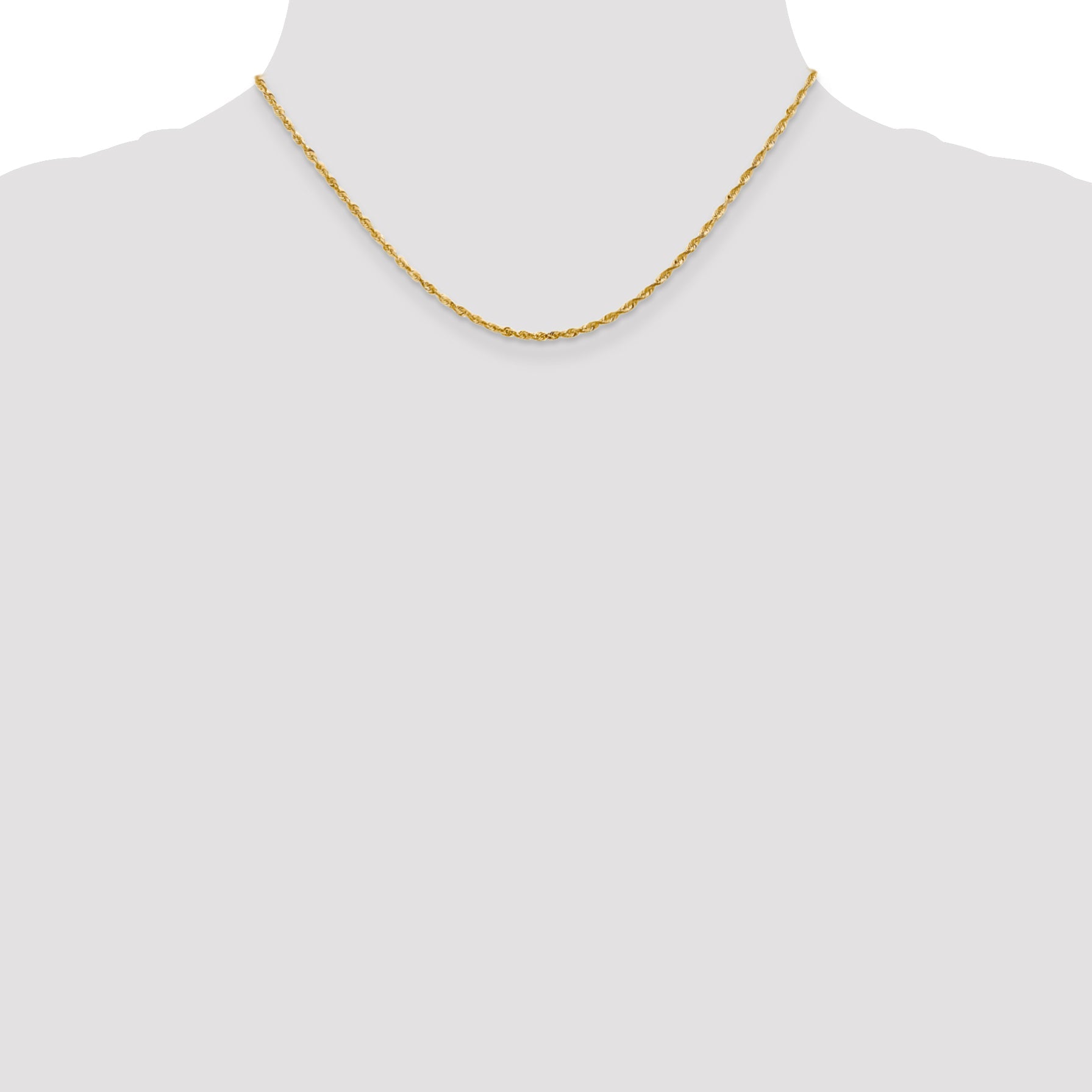 14K Yellow Gold 16 Inch 2mm Extra Light Diamond-Cut Rope With Lobster Clasp Chain Necklace