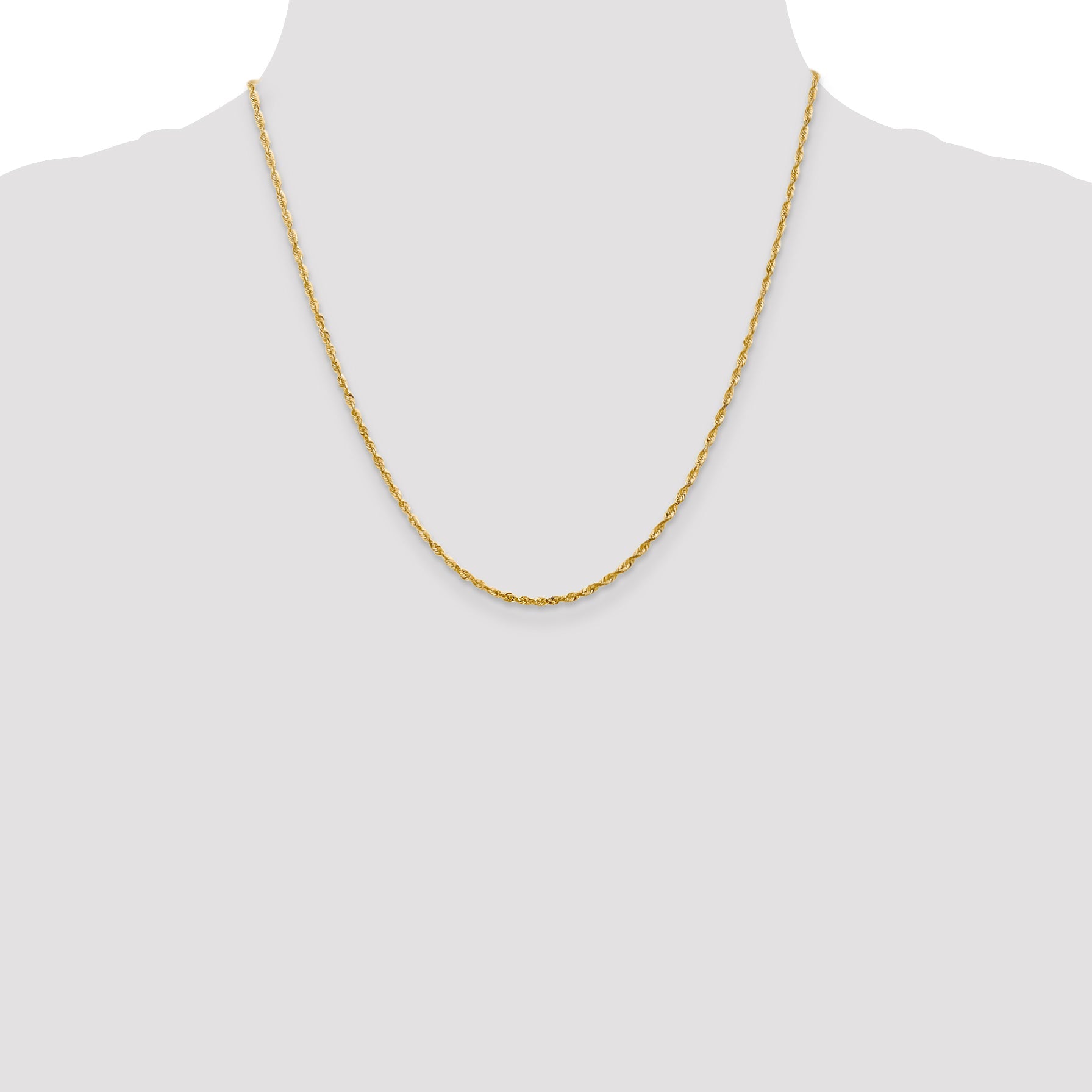 14K Yellow Gold 20 Inch 2mm Extra Light Diamond-Cut Rope With Lobster Clasp Chain Necklace