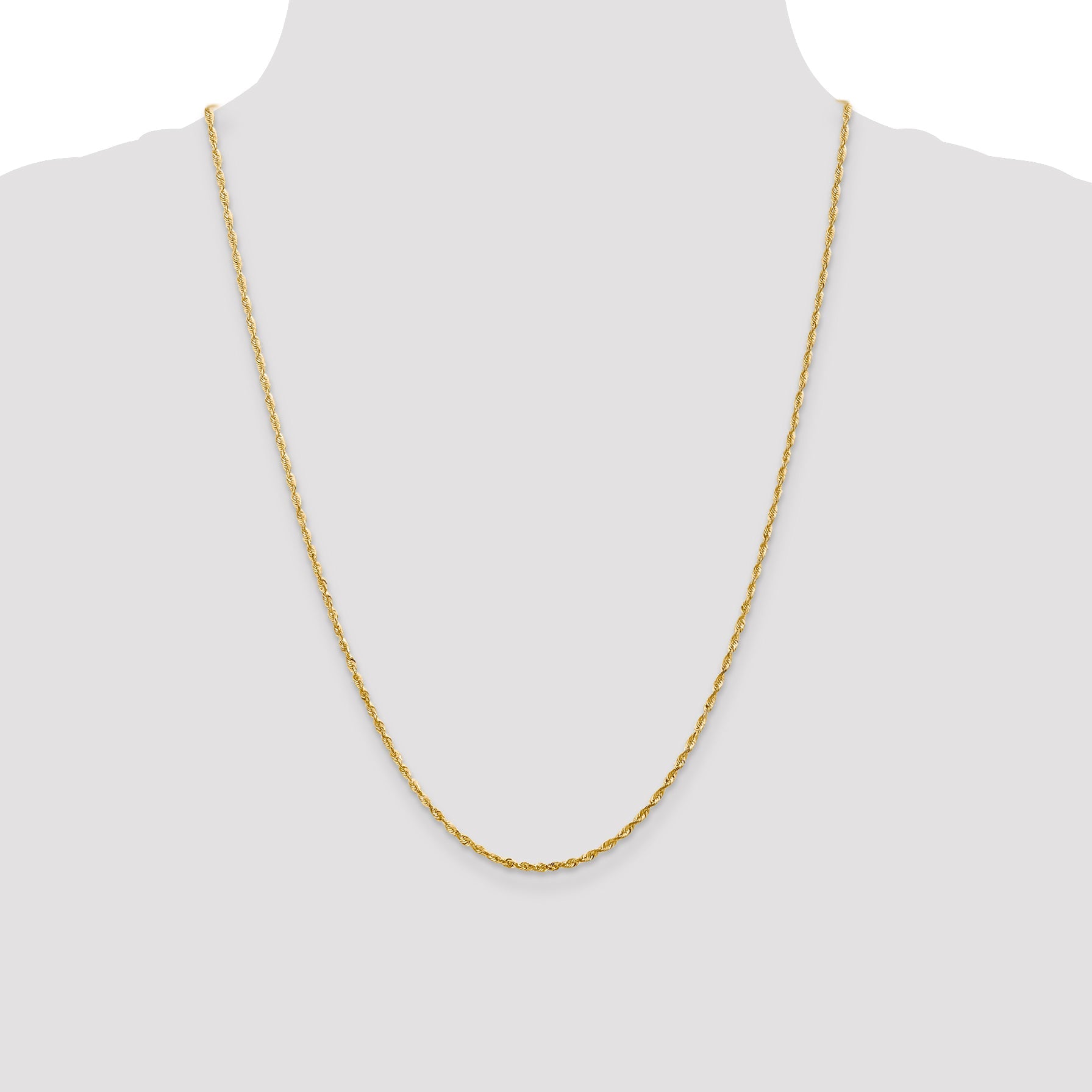 14K Yellow Gold 24 Inch 2mm Extra Light Diamond-Cut Rope With Lobster Clasp Chain Necklace