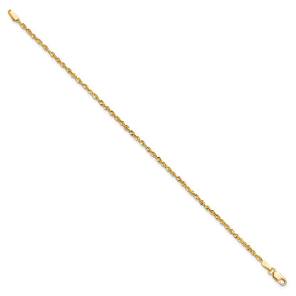 14K Yellow Gold 9 Inch 2mm Extra Light Diamond-Cut Rope With Lobster Clasp Anklet