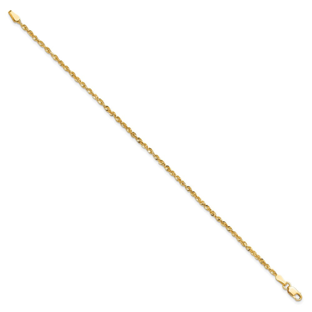 14k Yellow Gold 7 inch 2mm Extra Light Diamond-cut Rope with Lobster Clasp Chain Bracelet