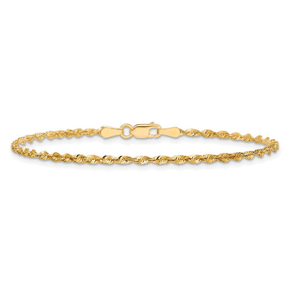 14K Yellow Gold 9 Inch 2mm Extra Light Diamond-Cut Rope With Lobster Clasp Anklet