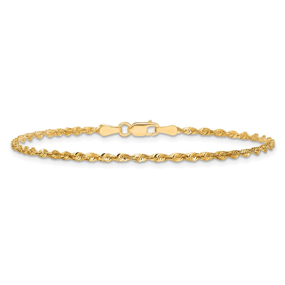 14k Yellow Gold 8 inch 2mm Extra Light Diamond-cut Rope with Lobster Clasp Chain Bracelet