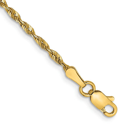 14k Yellow Gold 8 inch 2mm Extra Light Diamond-cut Rope with Lobster Clasp Chain Bracelet