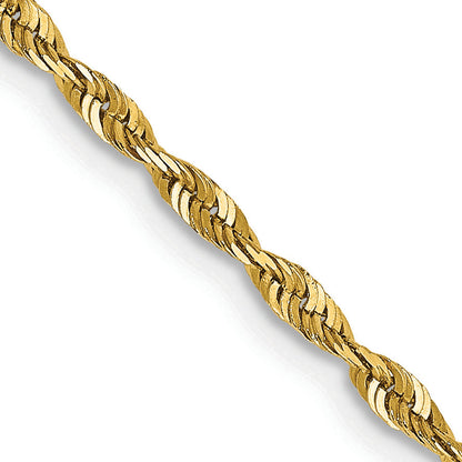 14K Yellow Gold 20 Inch 2mm Extra Light Diamond-Cut Rope With Lobster Clasp Chain Necklace