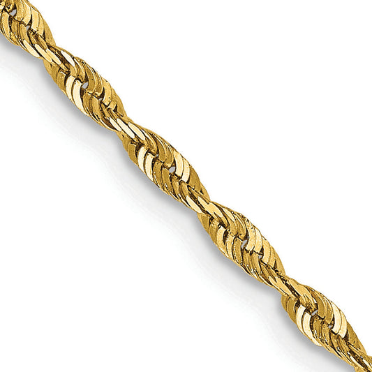 14K Yellow Gold 20 Inch 2mm Extra Light Diamond-Cut Rope With Lobster Clasp Chain Necklace
