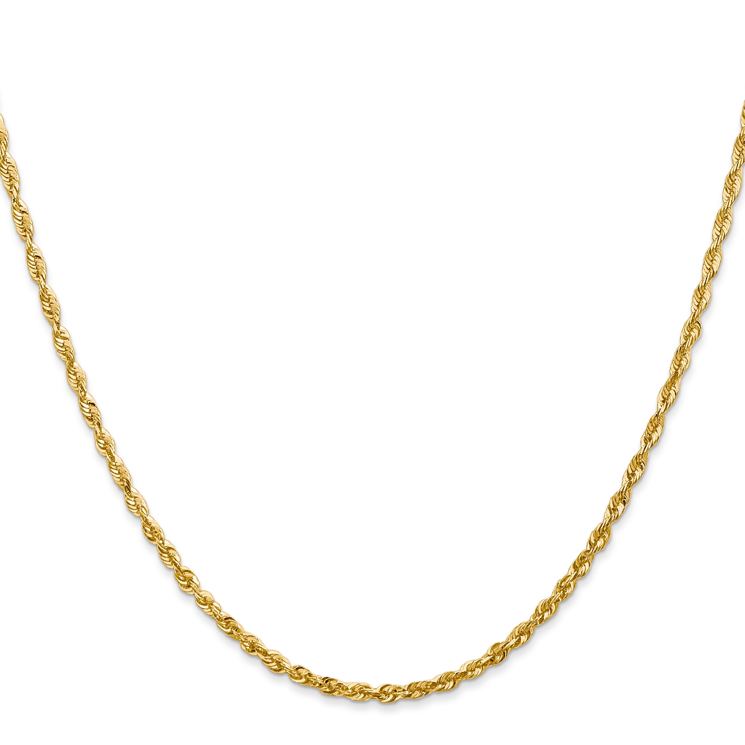 14K Yellow Gold 20 Inch 2.25mm Extra Light Diamond-Cut Rope With Lobster Clasp Chain Necklace