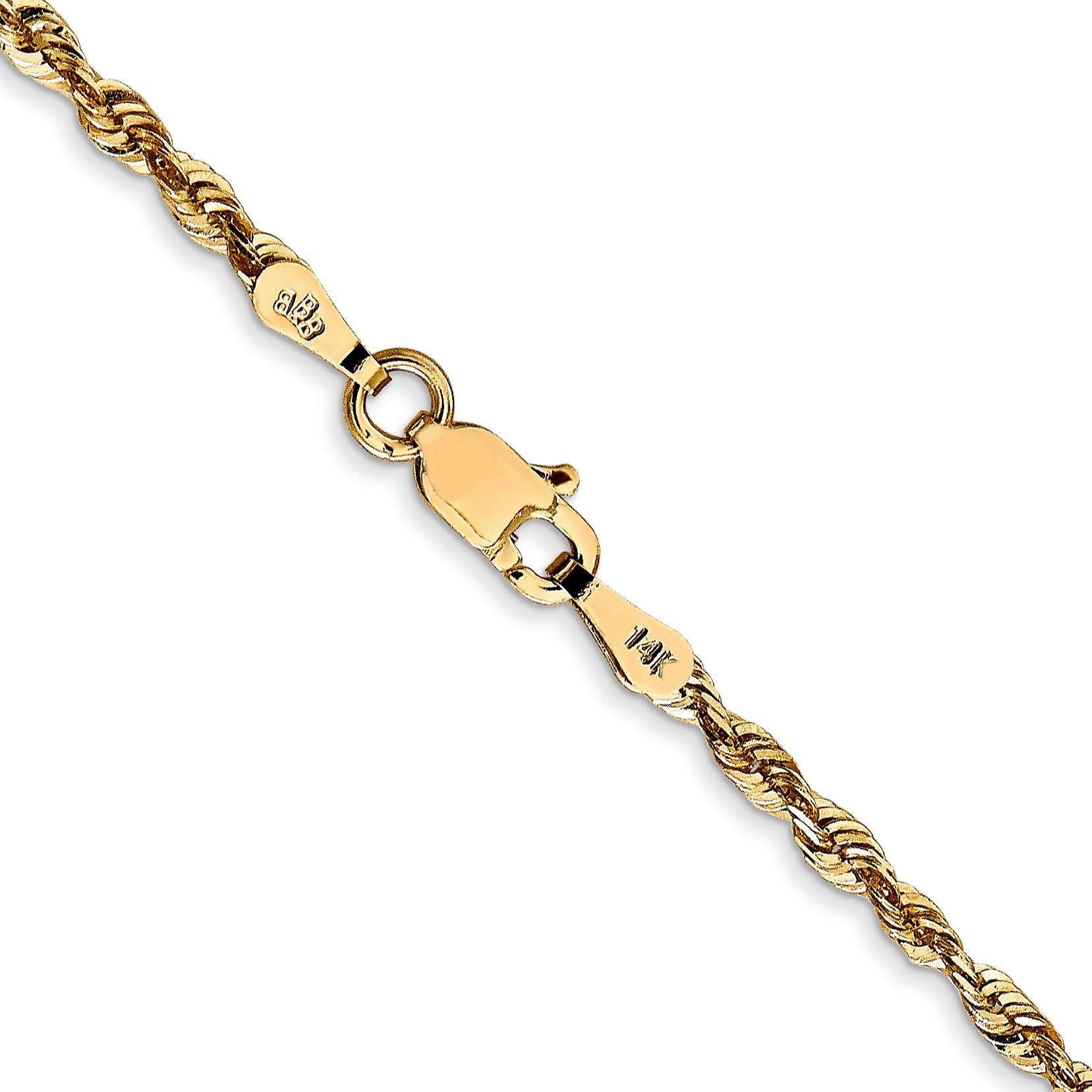 14K Yellow Gold 20 Inch 2.25mm Extra Light Diamond-Cut Rope With Lobster Clasp Chain Necklace