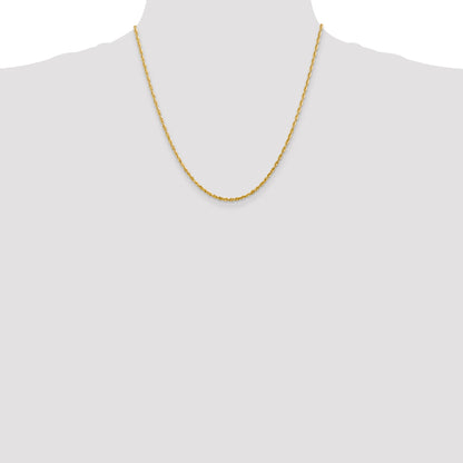 14K Yellow Gold 20 Inch 2.25mm Extra Light Diamond-Cut Rope With Lobster Clasp Chain Necklace