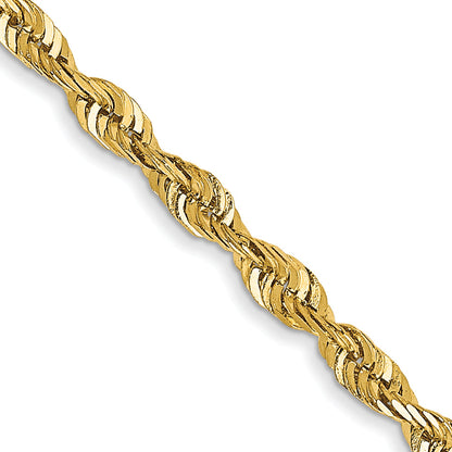 14K Yellow Gold 20 Inch 2.25mm Extra Light Diamond-Cut Rope With Lobster Clasp Chain Necklace